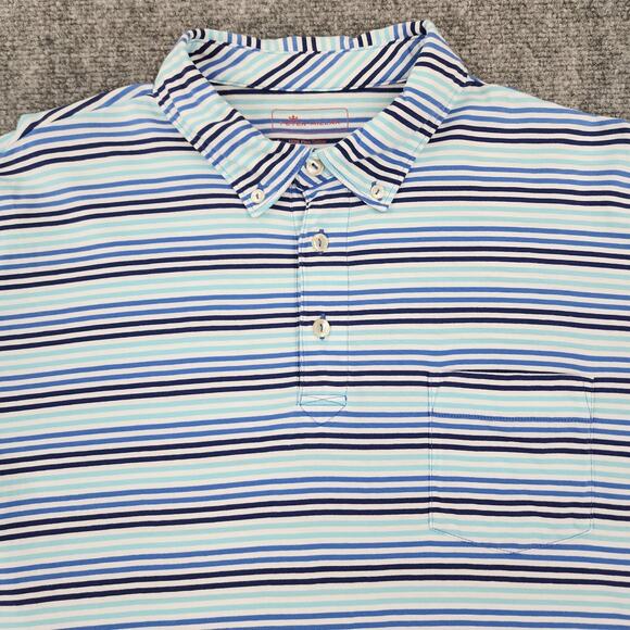 Peter Millar Polo Shirt Mens Large Blue Striped Performance Pima Golf Pocket - Picture 8 of 14